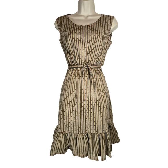 Vtg Fit Flare Handmade Dress Americana Heart Stripe Preppy Cotton Medium - Picture 1 of 6